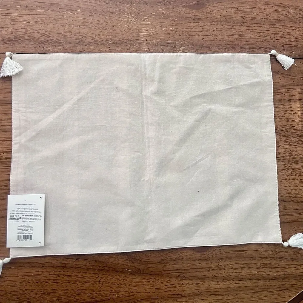Threshold Target Placemats Beige Cotton Linen Geometric Tassels 14x19 (set of 4)